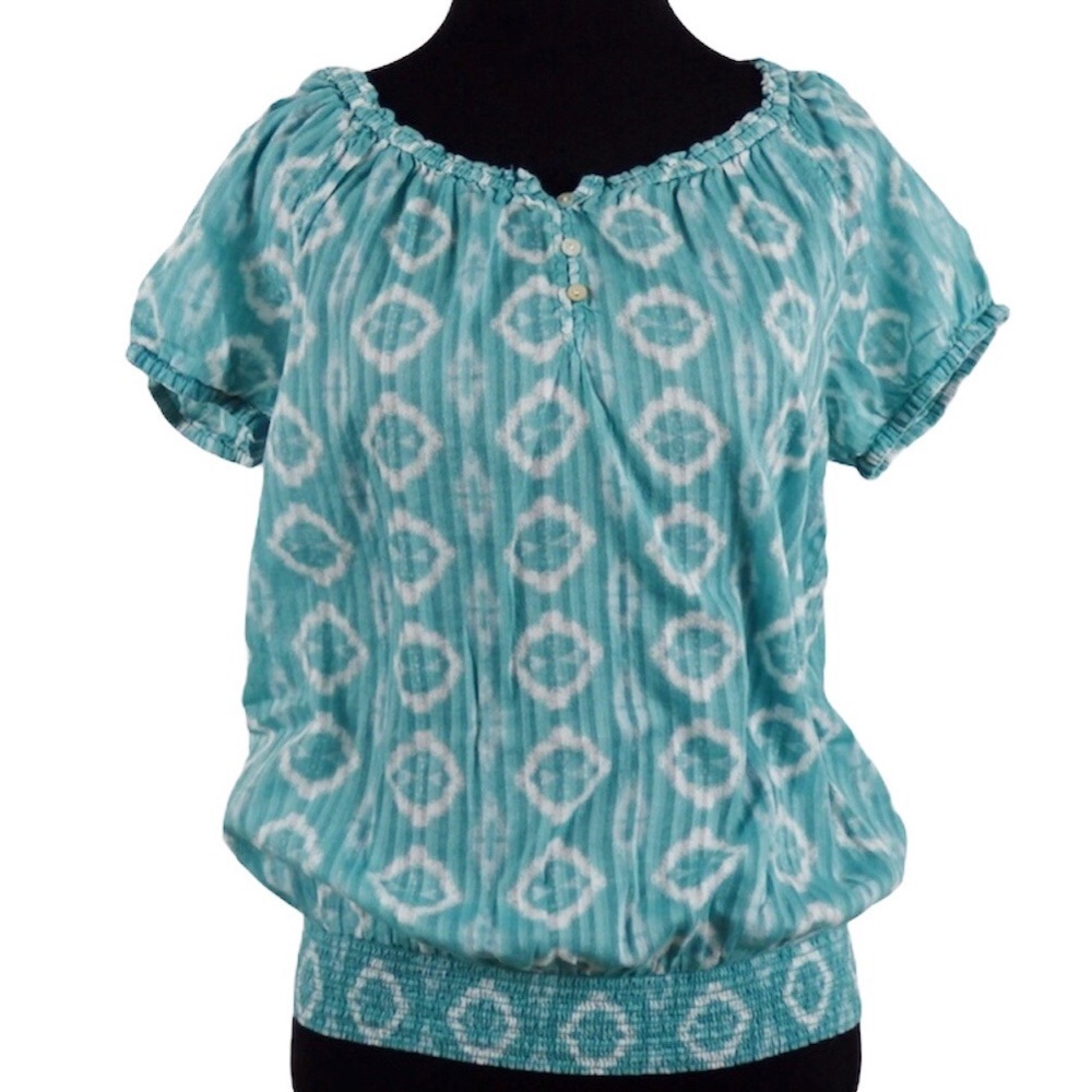 Joe Fresh sea green and white pattern top shirt PS